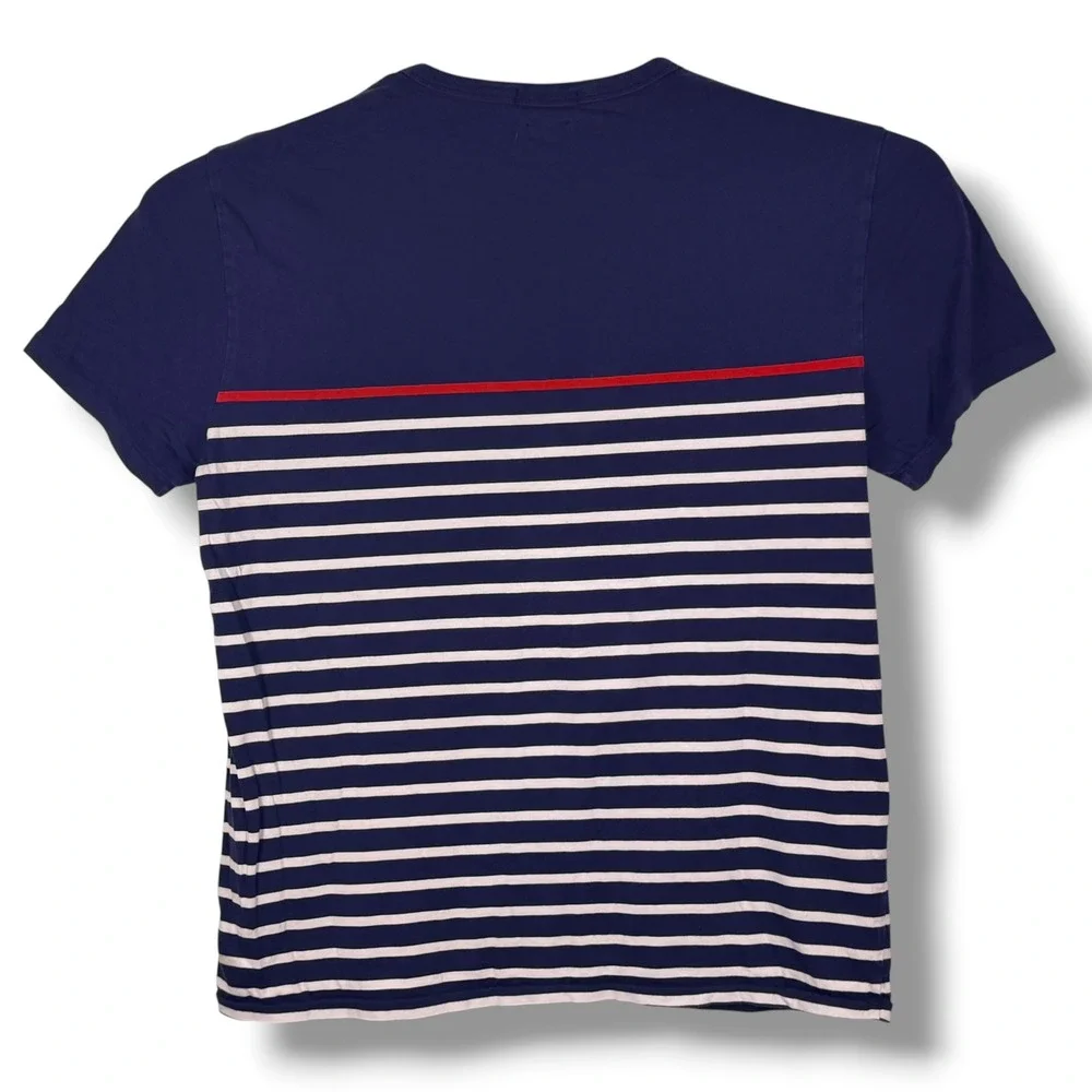 Polo Ralph Lauren Crewneck Shirt Men XL Blue Red Stripe Custom Slim Fit Nautical
